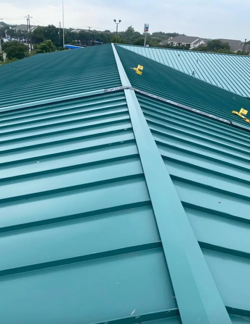 Green commercial metal roof ridge and valley for Metal Roof Repair in Citrus Park
